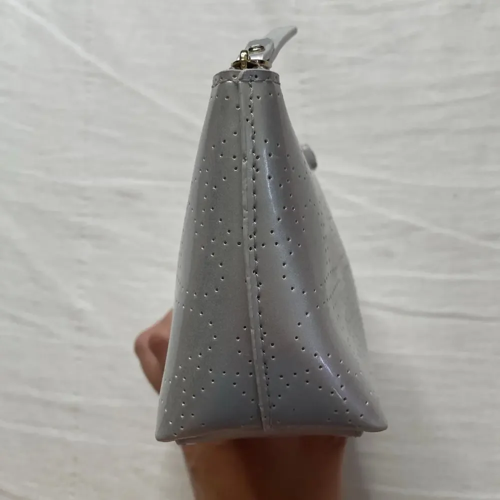 Kate Spade Metro Spade Patent Leather Dotted Silver Cosmetic Bag Pouch